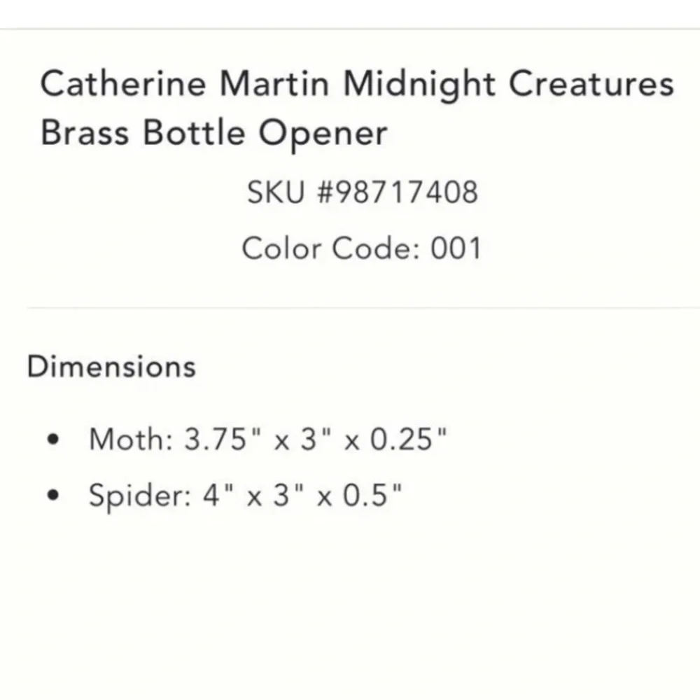 ANTHROPOLOGIE CATHERINE MARTIN MOTH / BUTTERFLY BOTTLE OPENER WHIMSICAL BAR NEW
